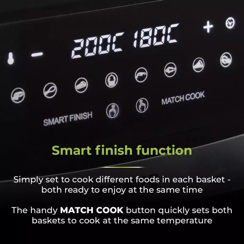 Dual Basket Air Fryer Black smart finish function