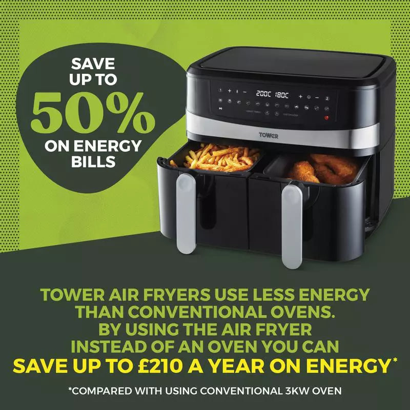 Dual Basket Air Fryer Black Save up to 50% energy bills