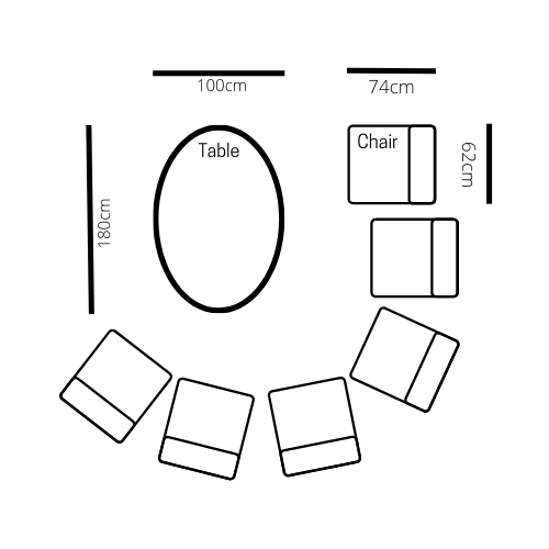 Roma MGN811 6 Seat Oval Dining Set With Lazy Susan dimensions