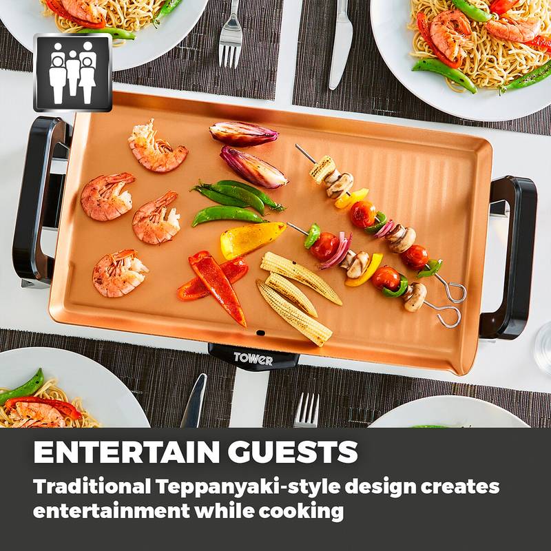 Tower T14037 Electric Table Grill, entertain guests, traditional teppanyaki-style design creates entertainment while cooking